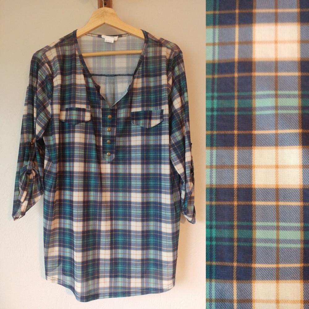 Sheer Plaid Stretchy Maternity Top